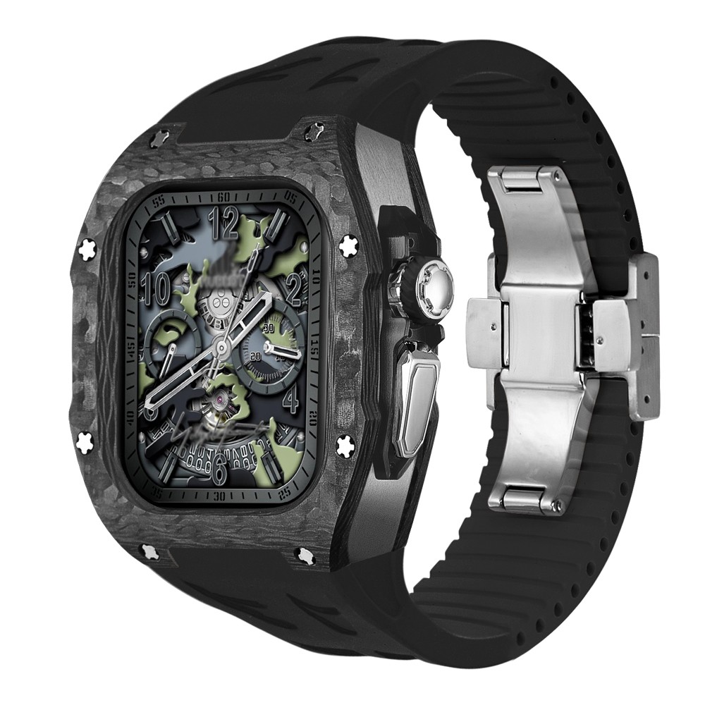Luxury Titanium Carbon Fiber Case Rubber Band Mod Kit For Apple Watch Ultra 49MM