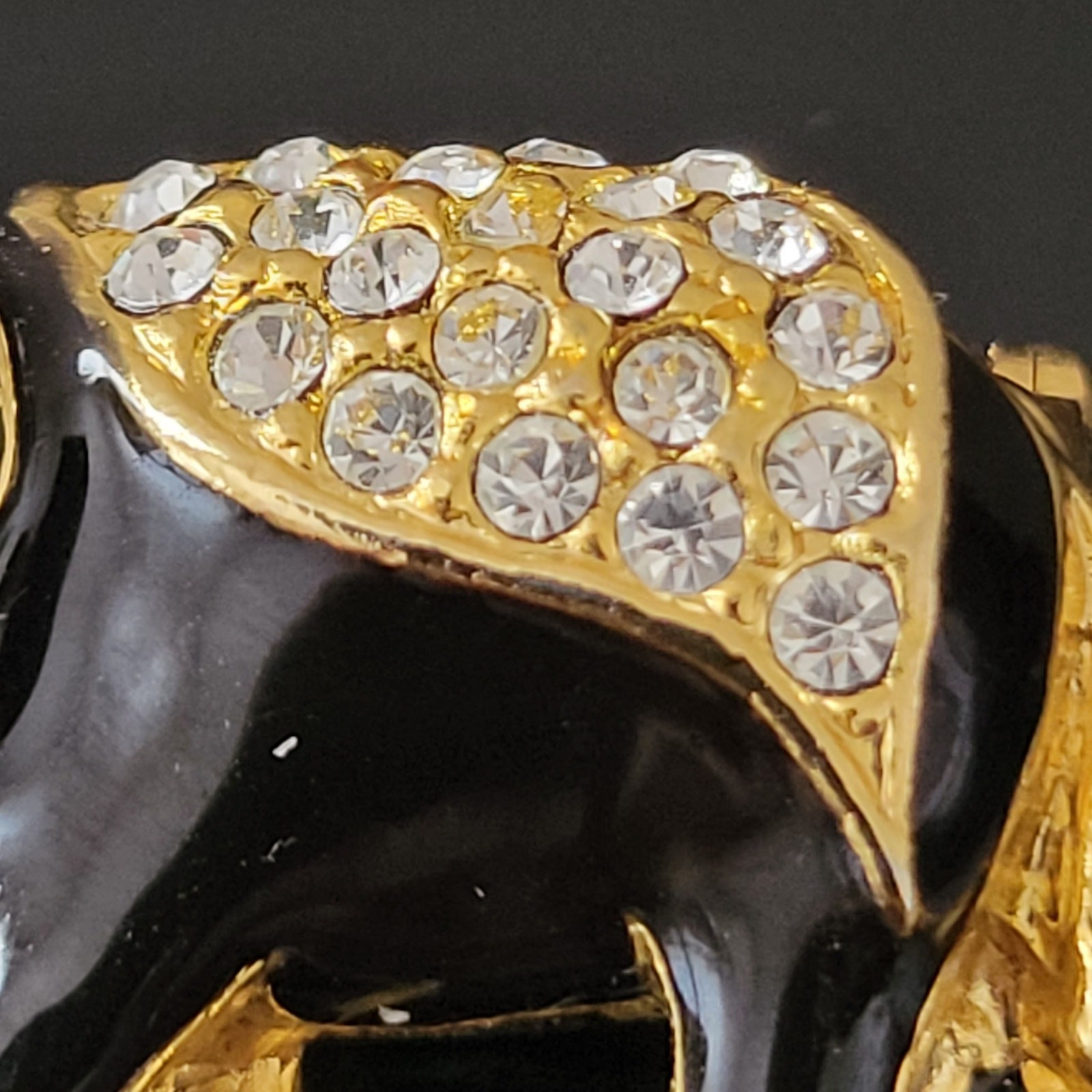 Exquisite Elephant Black and Gold Enamel with Rhinestones on Top and Eye