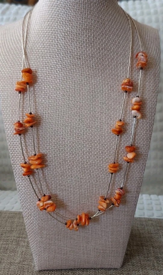 New Sterling Liquid Silver & Orange Spiny Oyster Necklace
