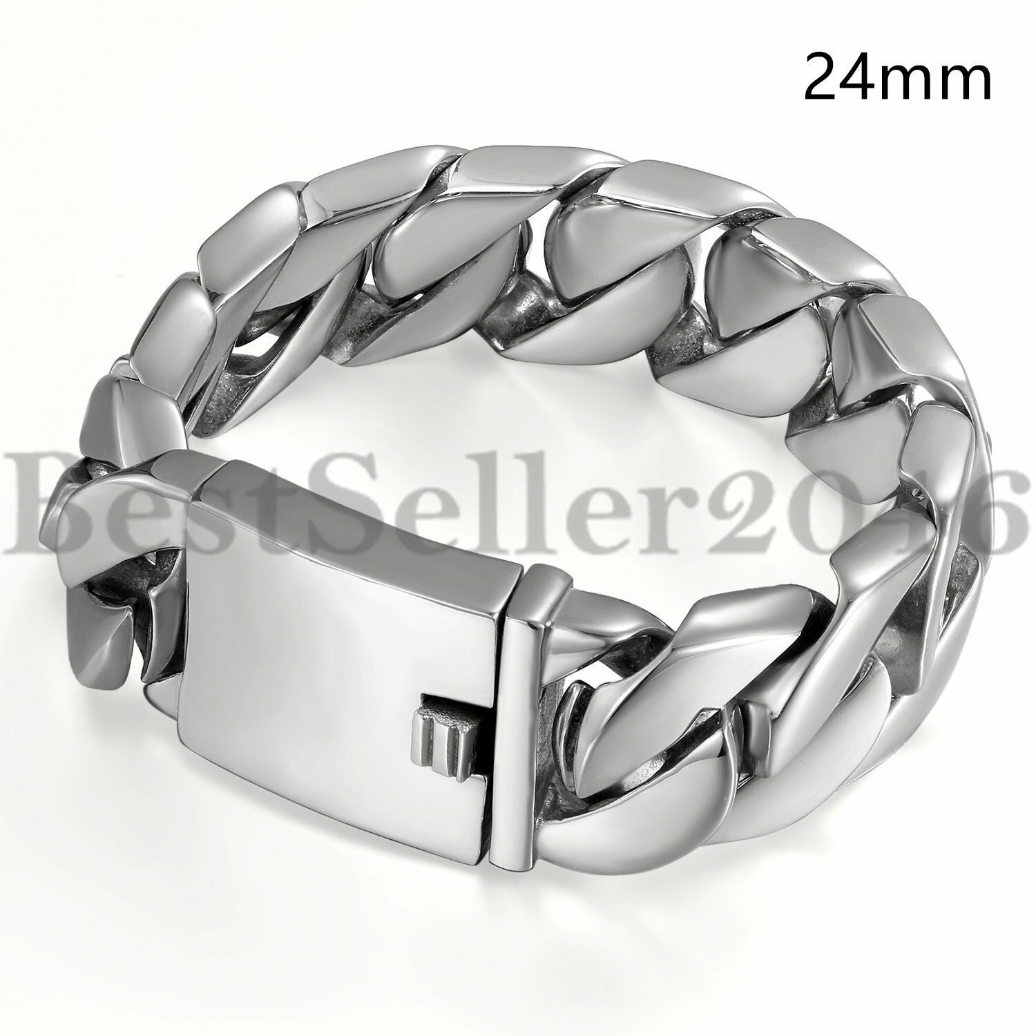 15/20/24/30MM Men Heavy Biker Curb Chain Bracelet Polished Stainless Steel Link