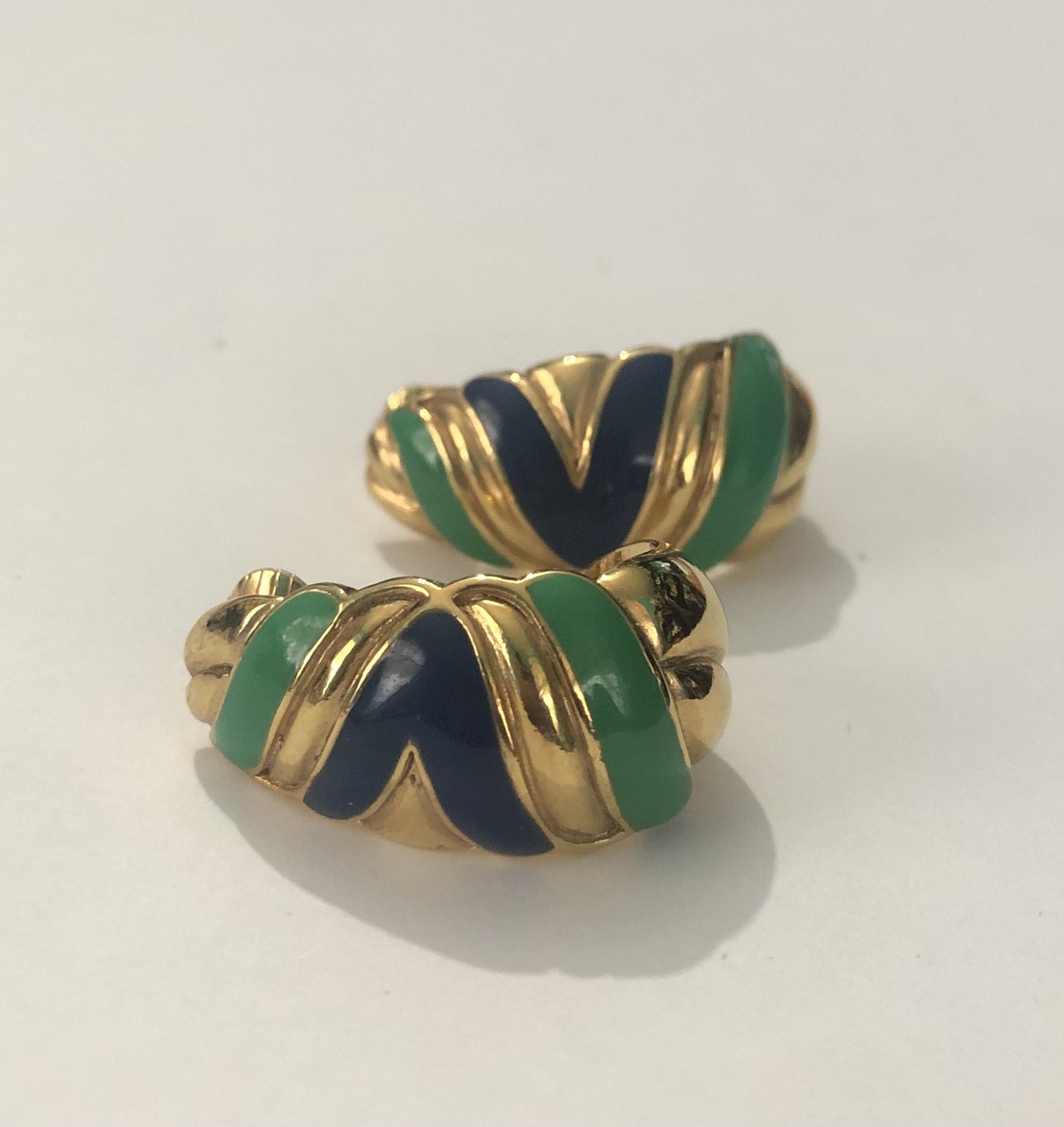Vintage Blue Green Gold Clip On Earrings Costume Jewelry