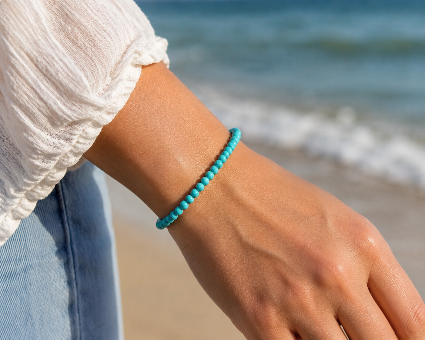 4mm Turquoise Bead Bracelet Natural Gemstone Minimalist Layering Bracelet Women