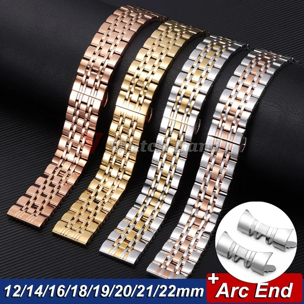 Curved End Watch Strap Bracelet Stainless Steel Band Metal Wristband Universal
