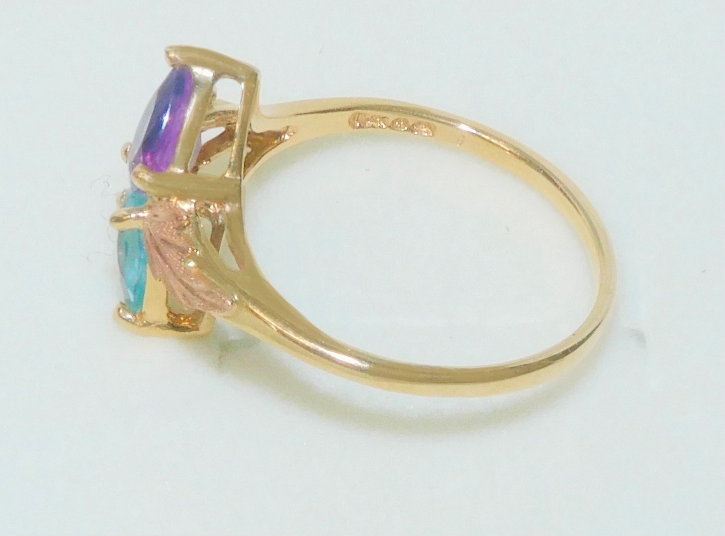 Black Hills Gold 10k Amethyst Topaz Leaf Ring Size 7