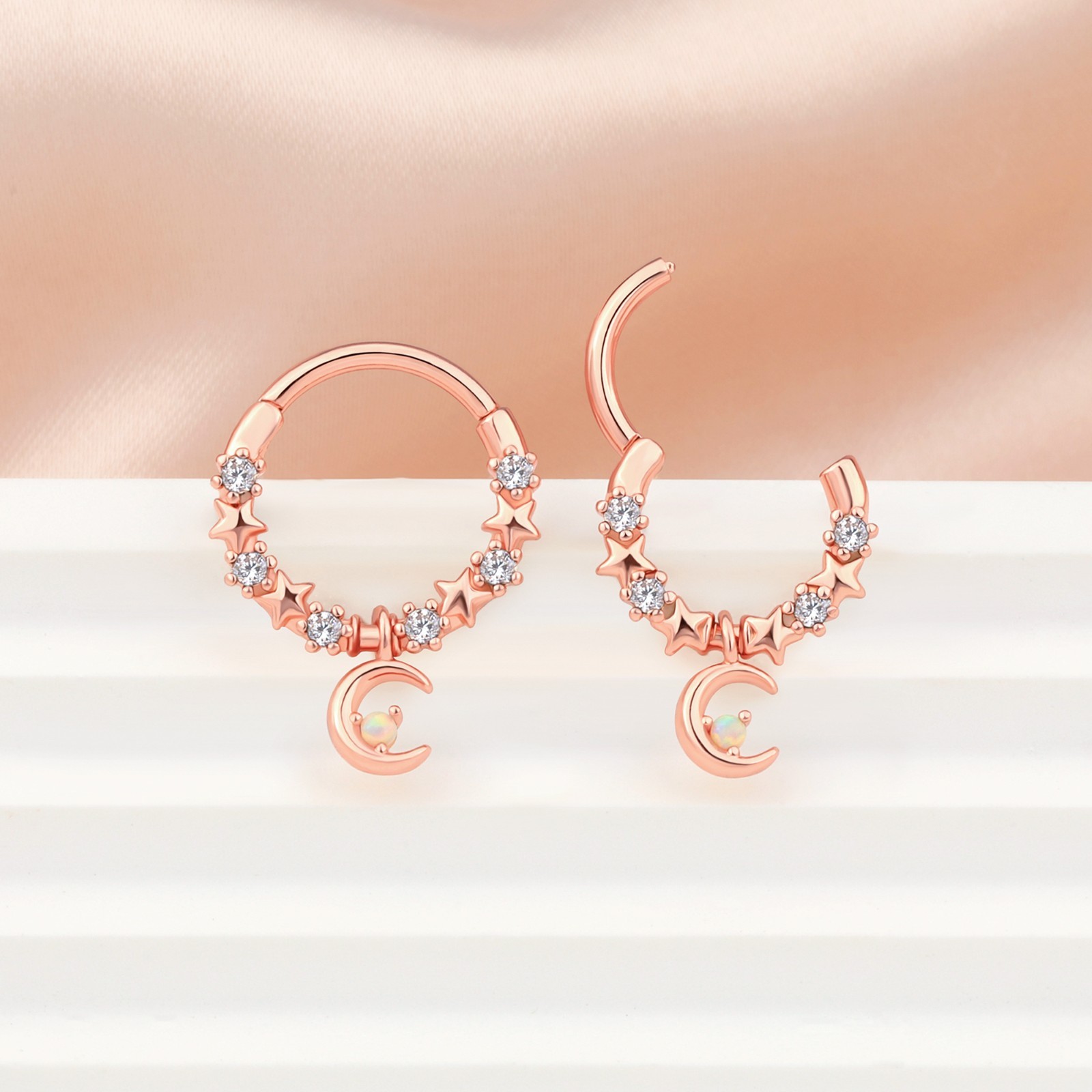 Zircon Opal Cartilage Hoop Earrings Septum Clicker Stainless 16G Piercing