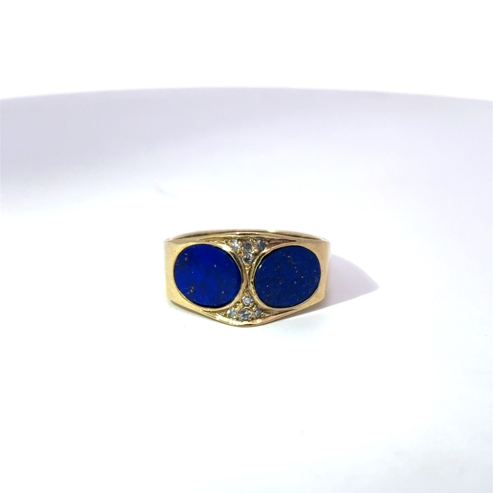 14k Stamped Yellow Gold Vintage Diamond & Lapis Lazuli Ring Size 7.5