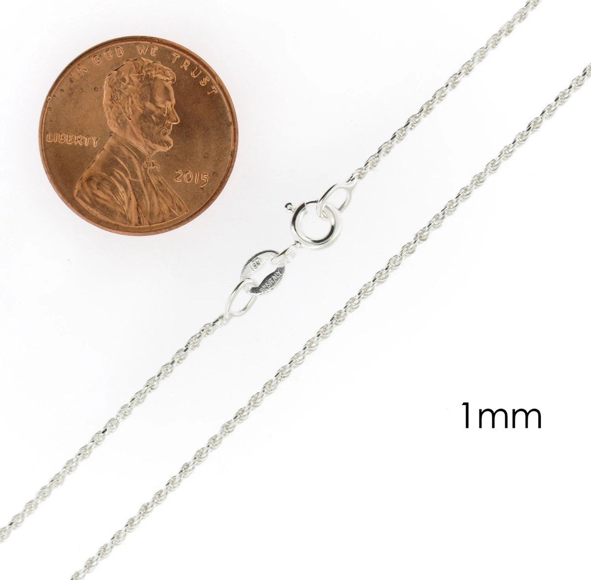Real Solid Sterling Silver Diamond Cut Rope Chain Mens Boys Bracelet or Necklace