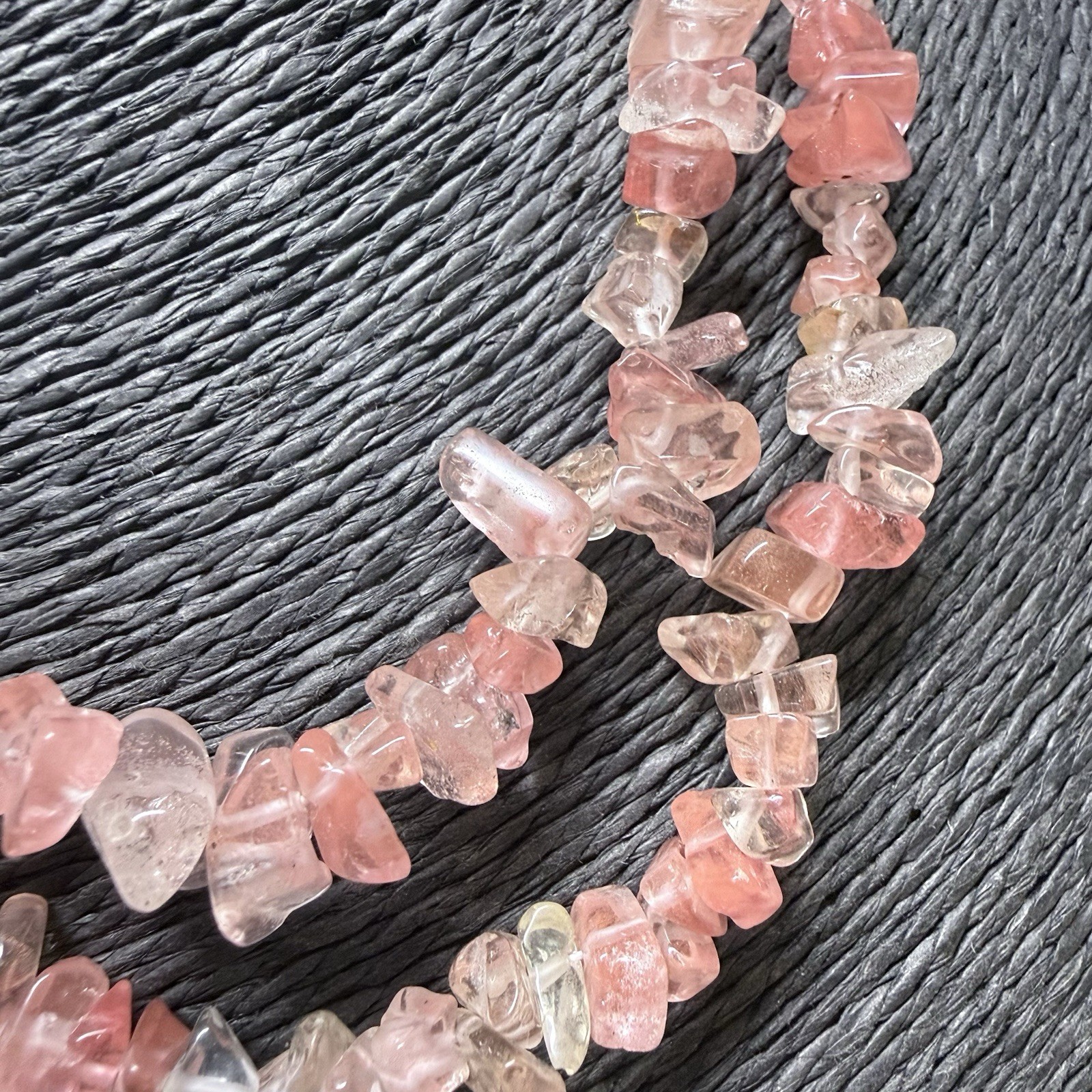 RETRO Cherry/Rose Quartz Beaded Necklace Pink Gemstone Kitsch Pretty 92cm Long