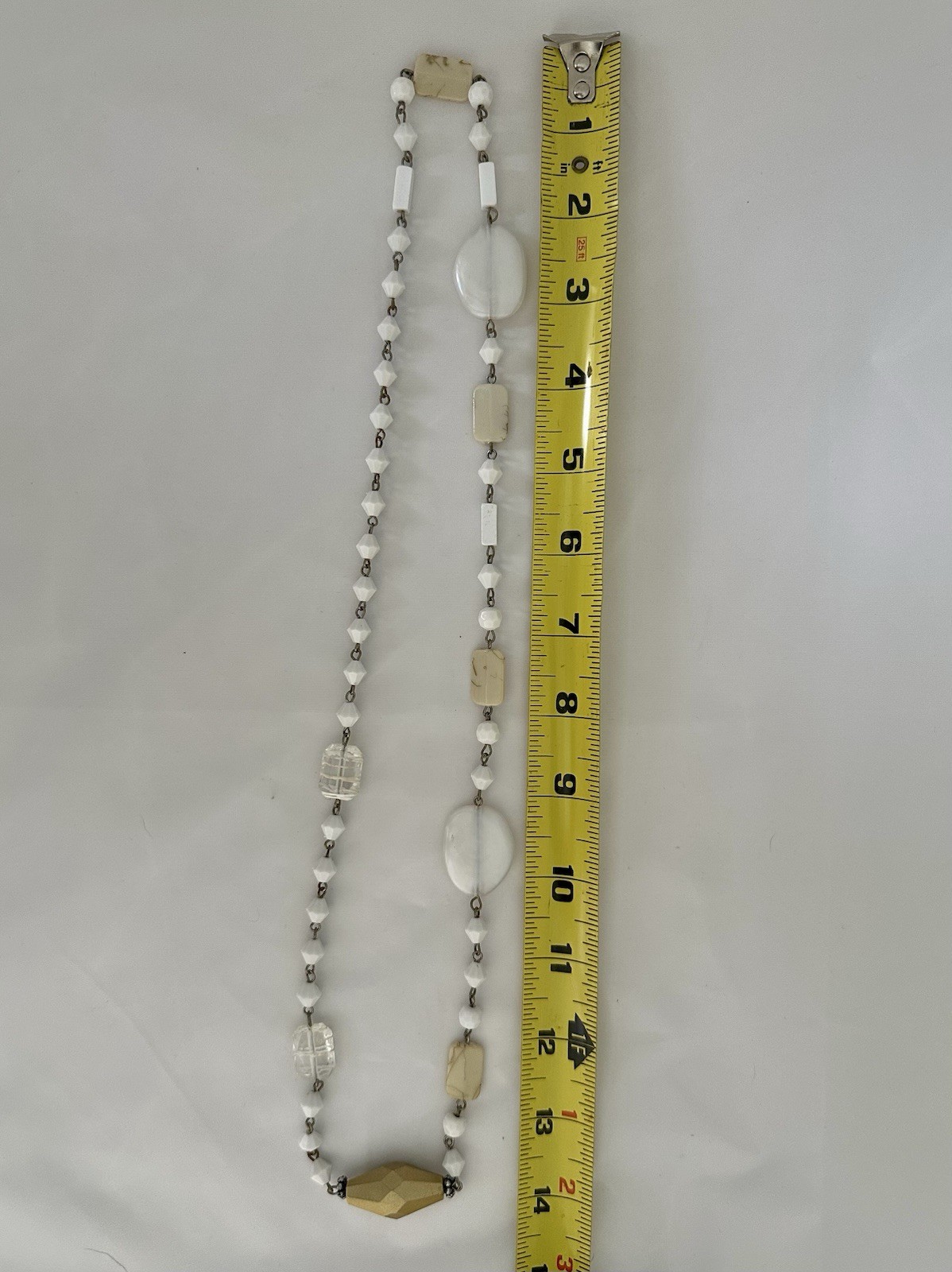 Artisan Handmade Mixed Bead Statement Necklace White Gold Bronze Boho 28”