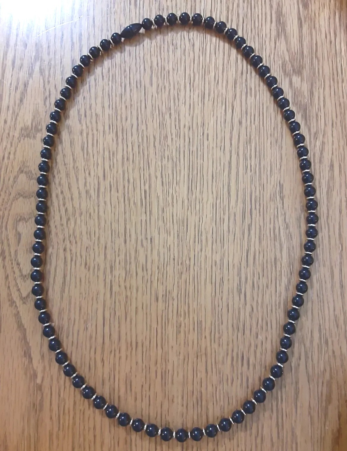 Vintage Black Gold Tone Bead Necklace 8mm 30 in