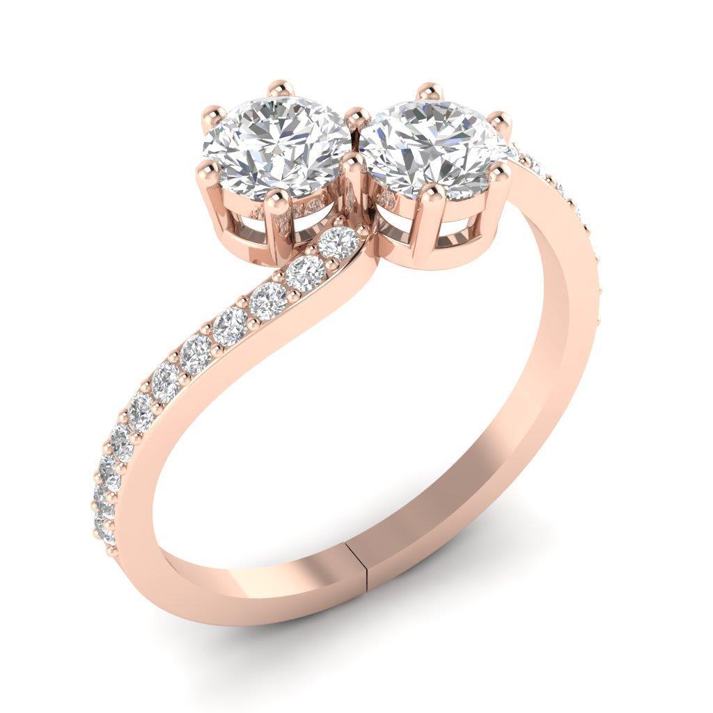 Lab Grown Diamond VS1 F 1.45Ct Forever Us 2 Stone Engagement Ring 14K Solid Gold