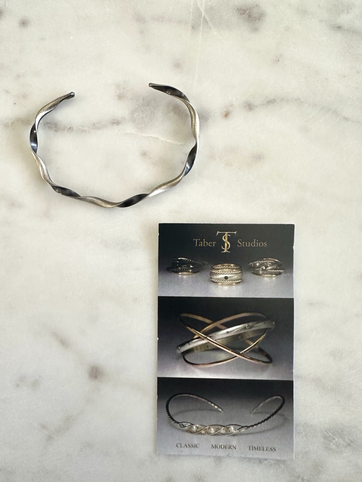 Taber Studios Sterling Silver Twisted Wave Open Cuff Bracelet Artisan Modern