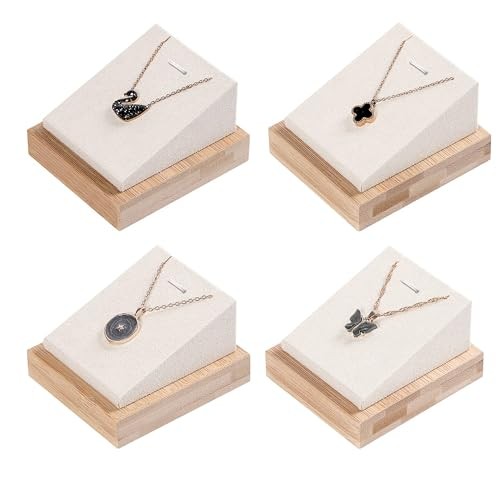 4Pcs Bamboo Necklace Holder Organizer Pendant Jewelry Dispaly Stand Beige 4pcs