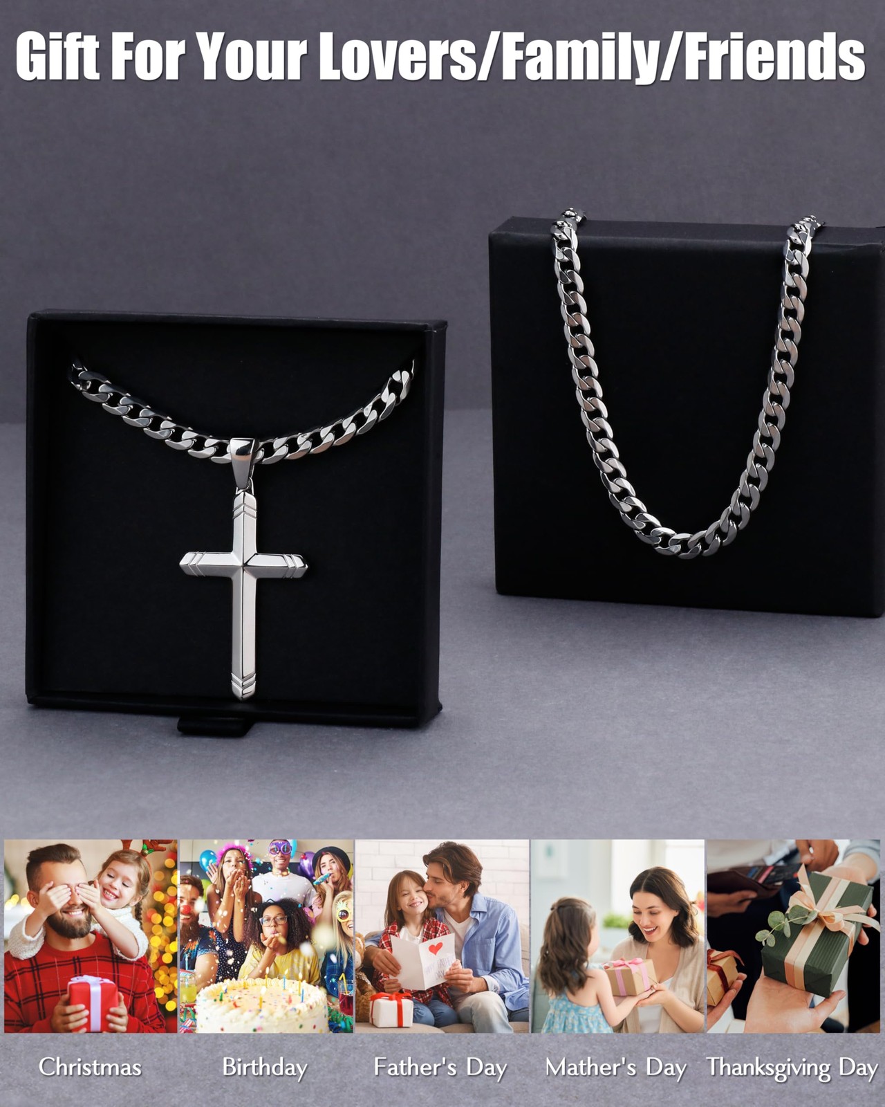Cross Necklace 925 Sterling Silver 5MM Cuban Link Chain 16-30 Inches – Non