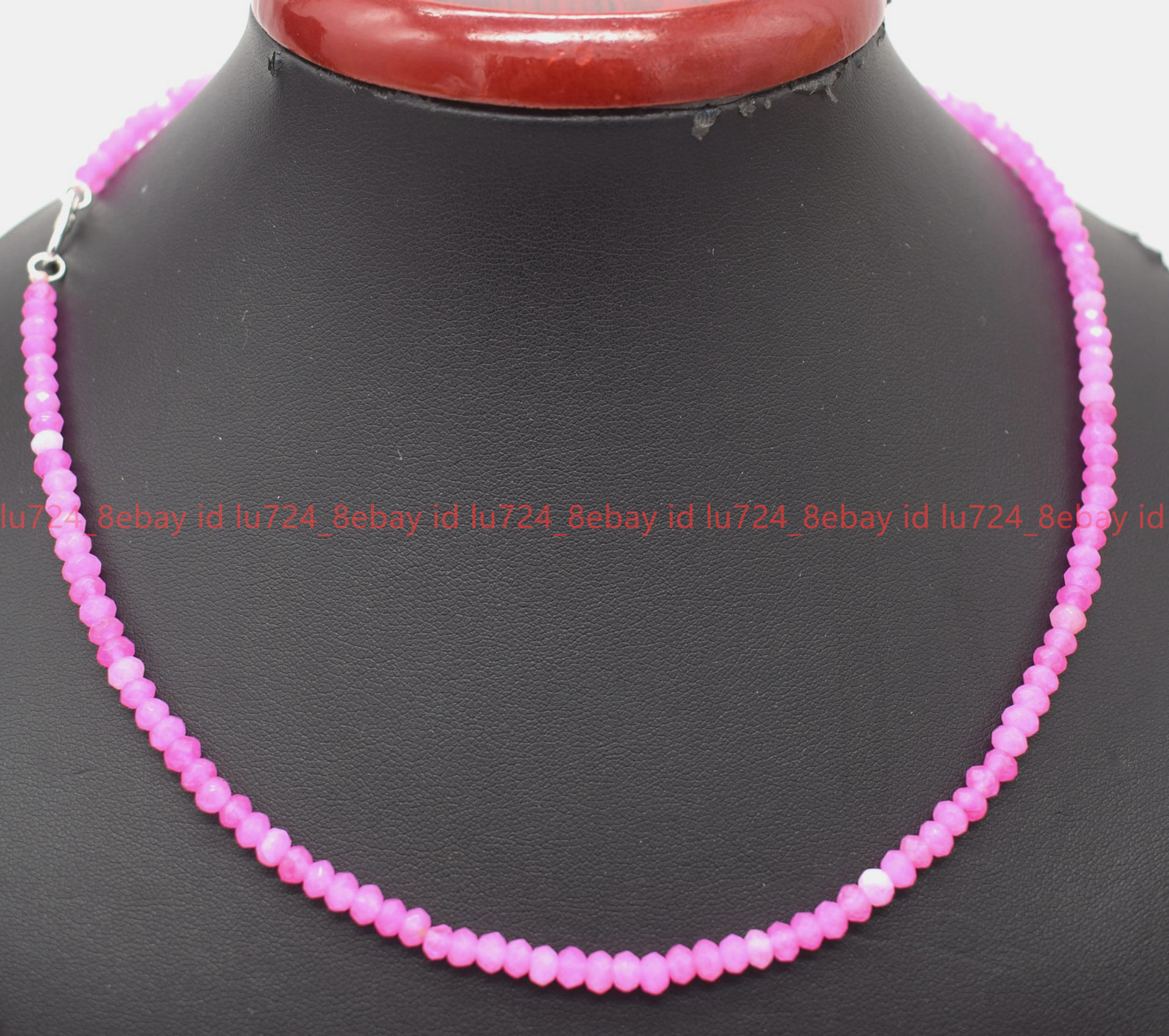 2x4mm Rose Red Jade Faceted Roundelle Gems Beads Necklace 16-36″ Silver Clasp