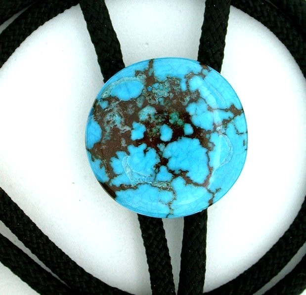 39 Carat Spiderweb Round Turquoise Cabochon Cab Gemstone Bolo Tie EPBT452/3526
