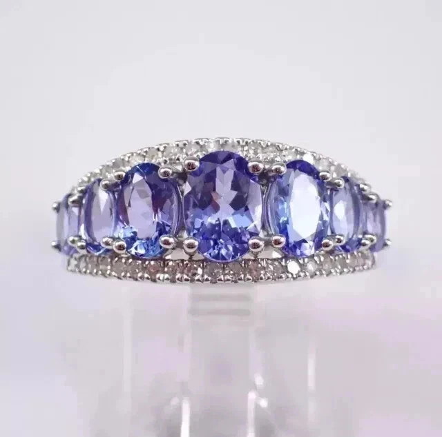 2.50Ct Oval Cut Lab Created Tanzanite Wedding Band Ring 14K White Gold Plated