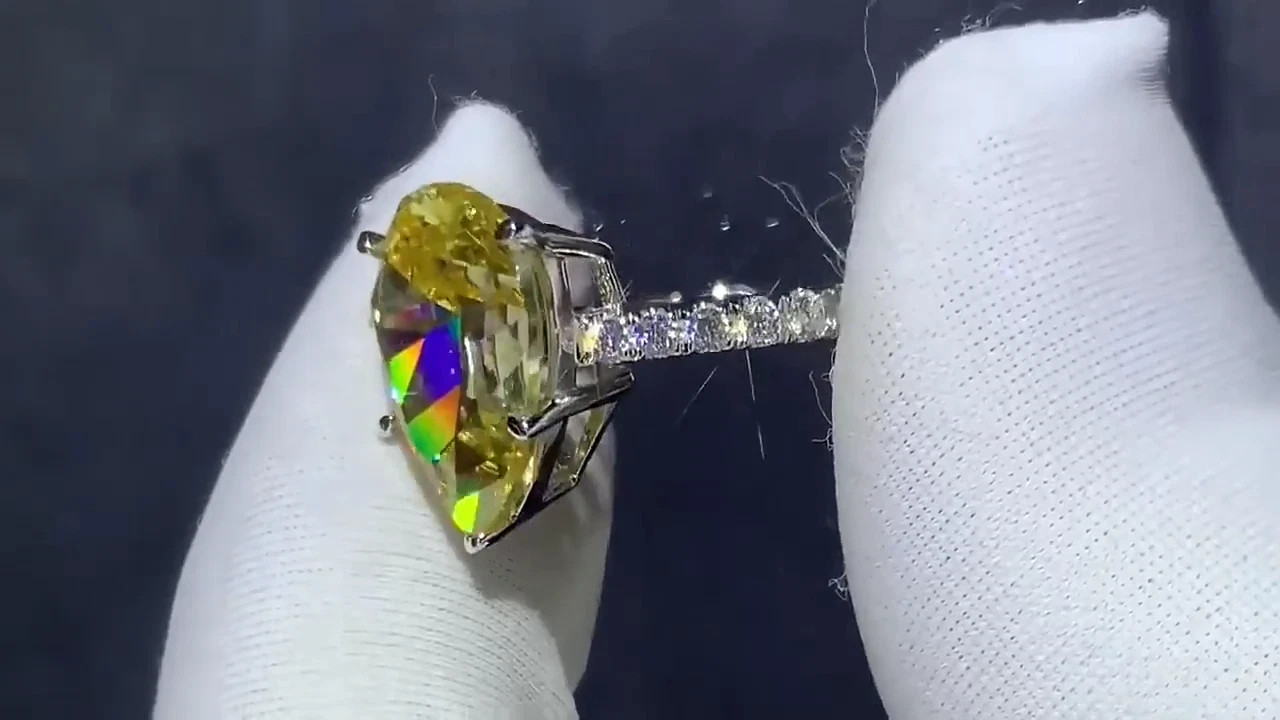 6.50 Ct Pear Cut Natural Yellow Sapphire & Diamond Wedding Ring 14K White Gold 8