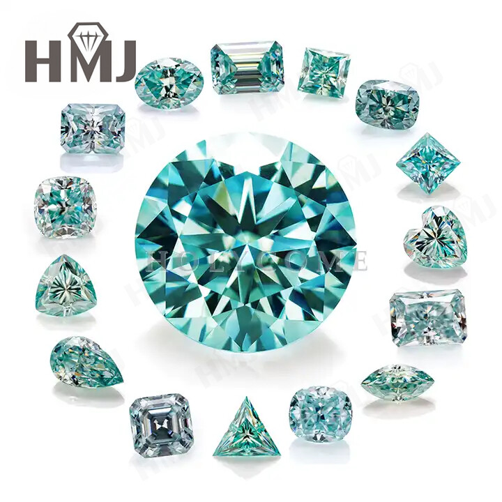 Round Aqua Blue Moissanite Loose Stone Gemstone 6 Shapes GRA Certified Jewelry