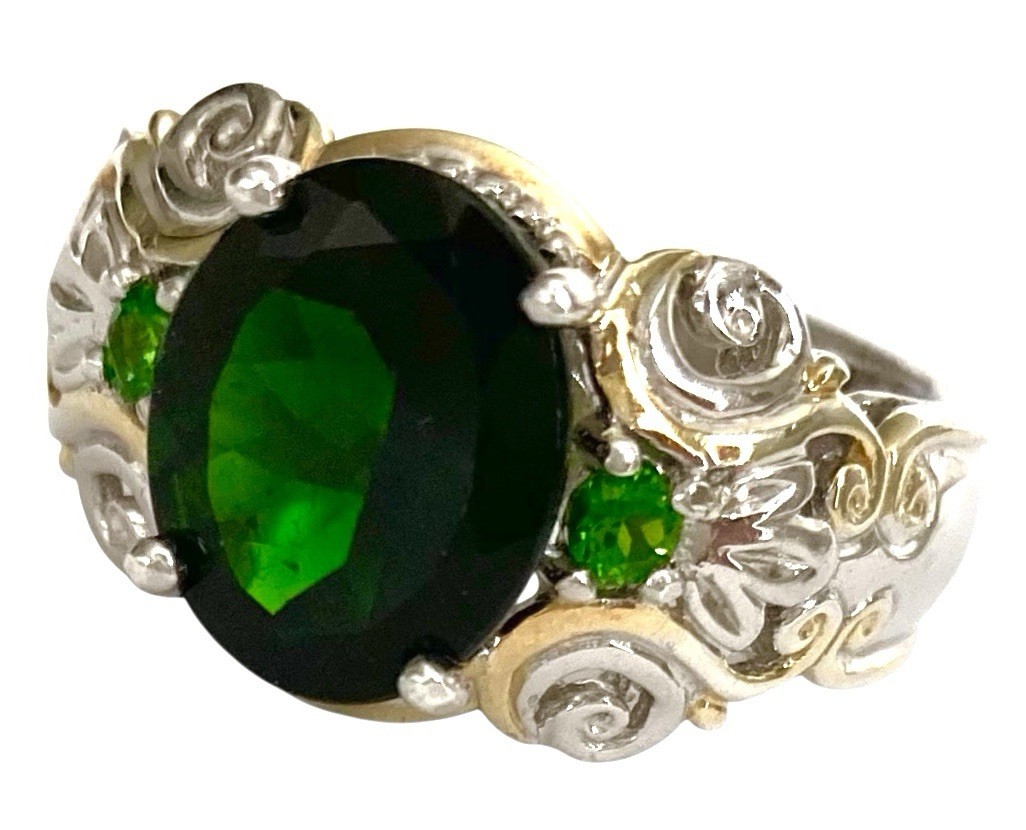 GEMS EN VOGUE Sterling Silver Gold Plated Oval CHROME DIOPSIDE Ring~RETIRED!