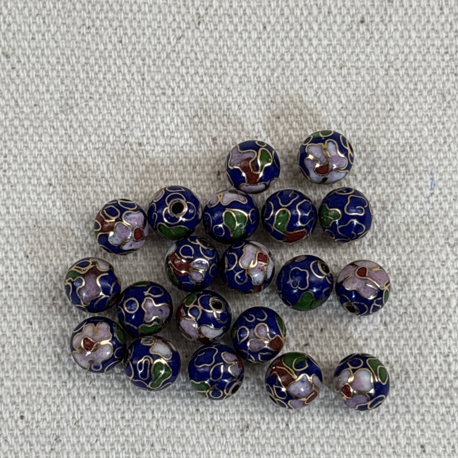 lot of 20 Blue w Pink Flowers Leaves Cloisonne Chinese Enamel Round Beads 8.2mm