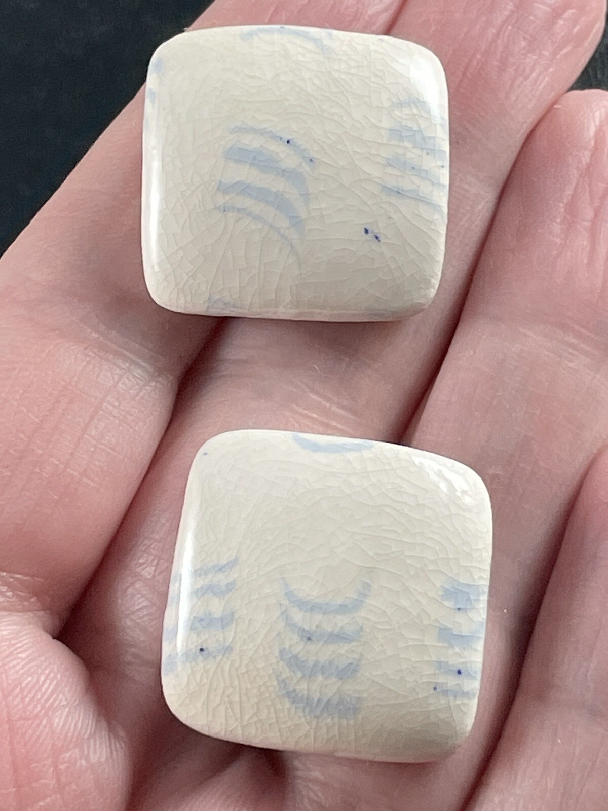Vintage Artisan Blue & White 1” Square Ceramic Earrings