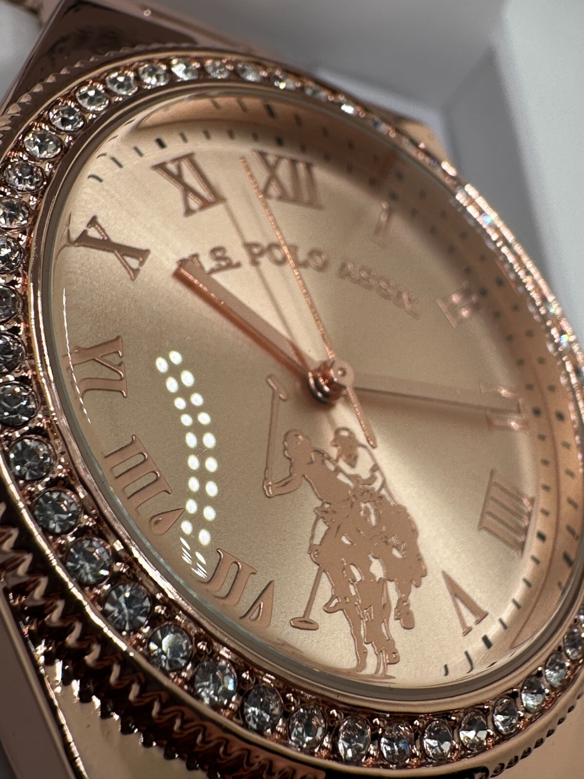 U.S. Polo Assn. Womens Rose Gold Tone Analog Display Round Wristwatch