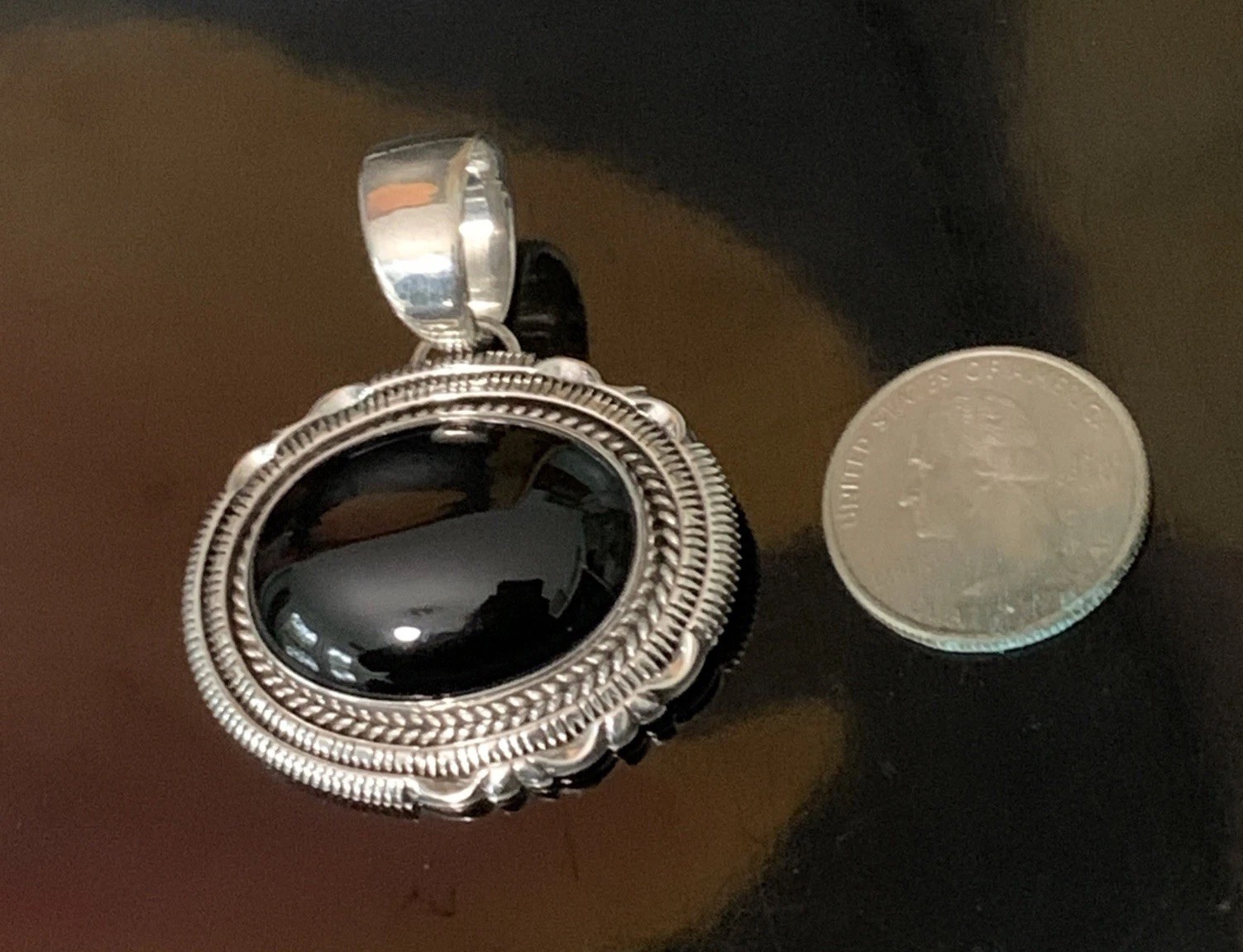 HENRY CHACKEE ARTIE YELLOWHORSE NAVAJO STERLING SILVER ONYX PENDANT 29.9 GRAMS
