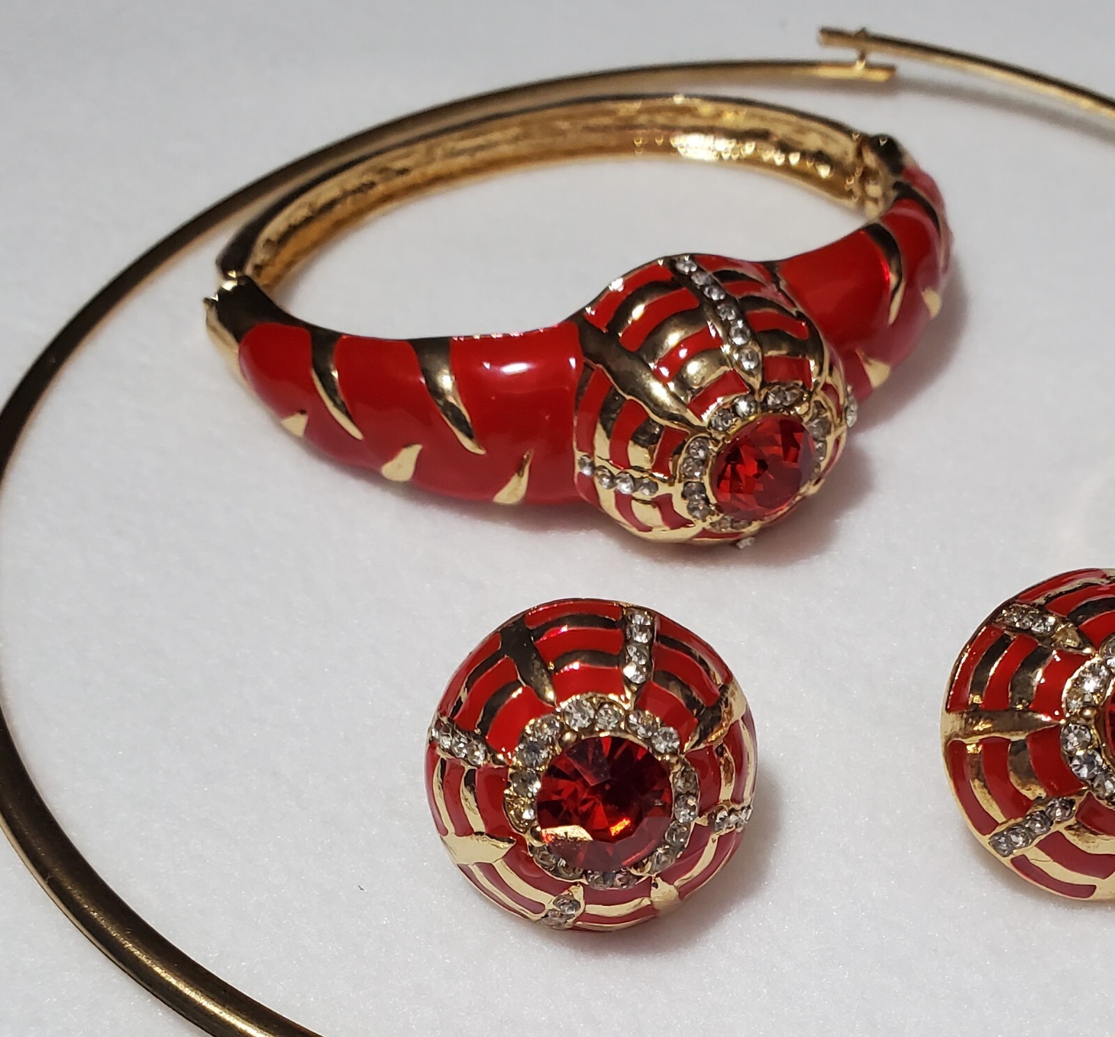 Red & Gold 4 Piece Choker Jewelry Set W/Yag Diamonds Glossy Elegant
