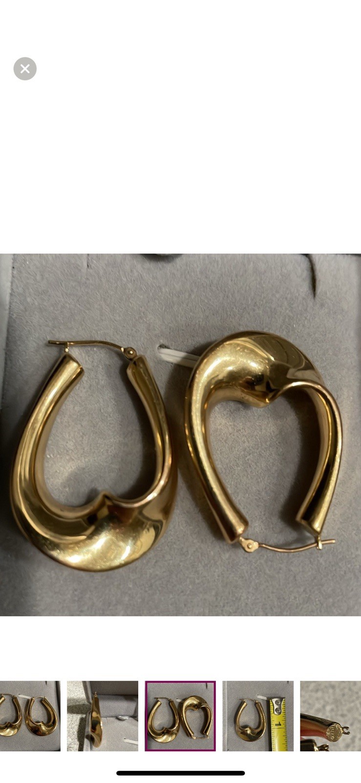 14K Yellow Gold Thick Large Shiny Twist Design Hoop Earrings