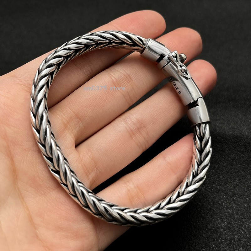 Real 925 Sterling Silver Weave Bracelet Women Men’s Polish 9mm Wheat Link Chain