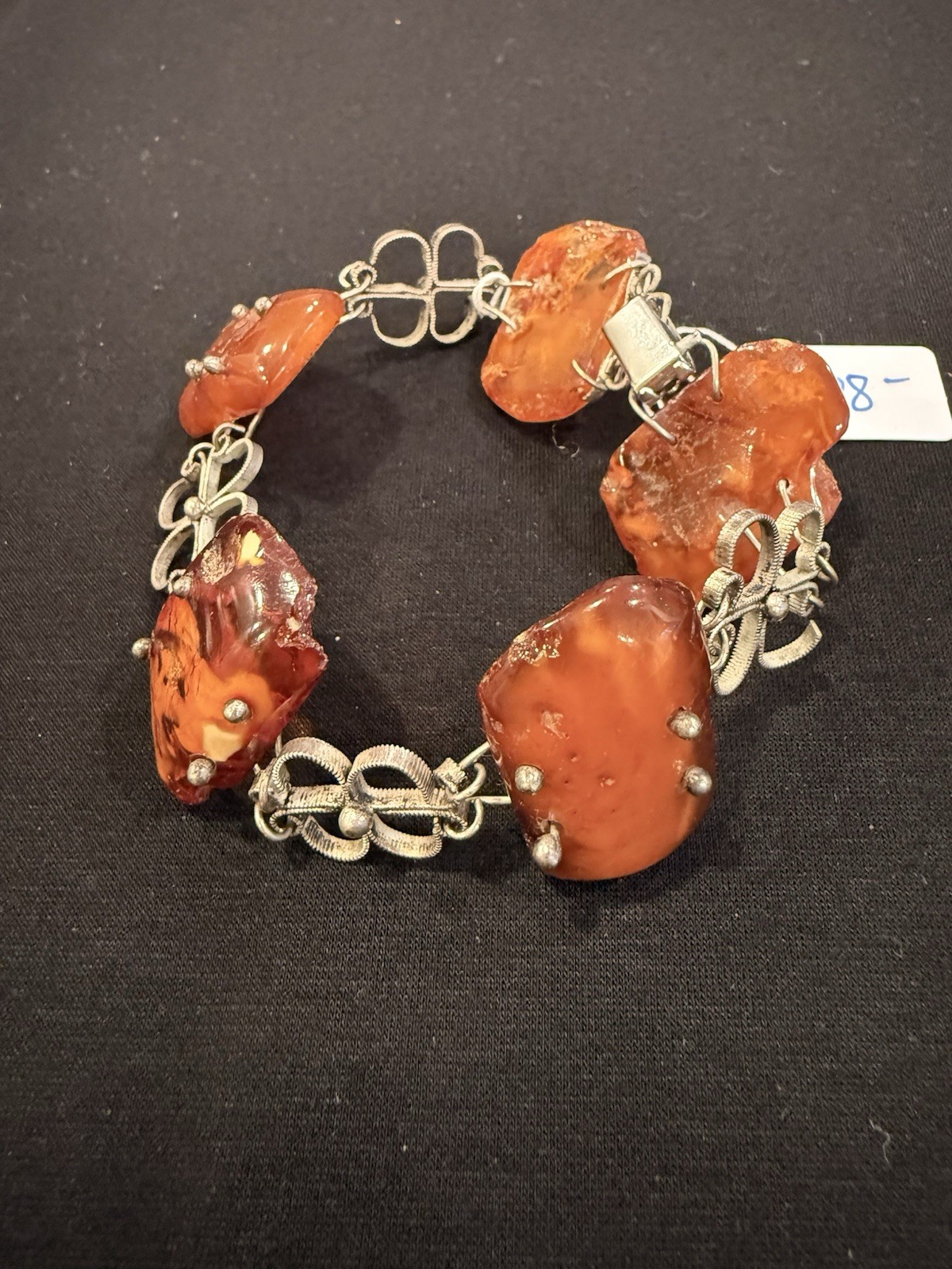 Vintage Genuine Amber Bracelet Large Freeform Nugget Stones Orange Cognac 25g