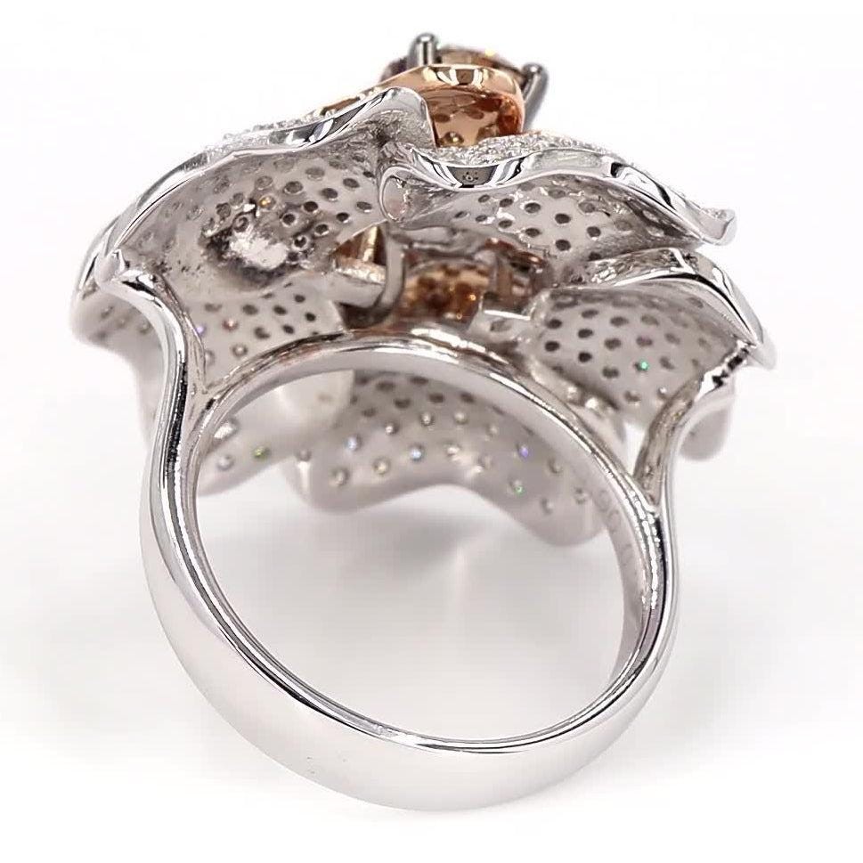0.90 ct Natural Brown Diamond Floral Bloom Band Ring 18k Solid Gold Pave Floral