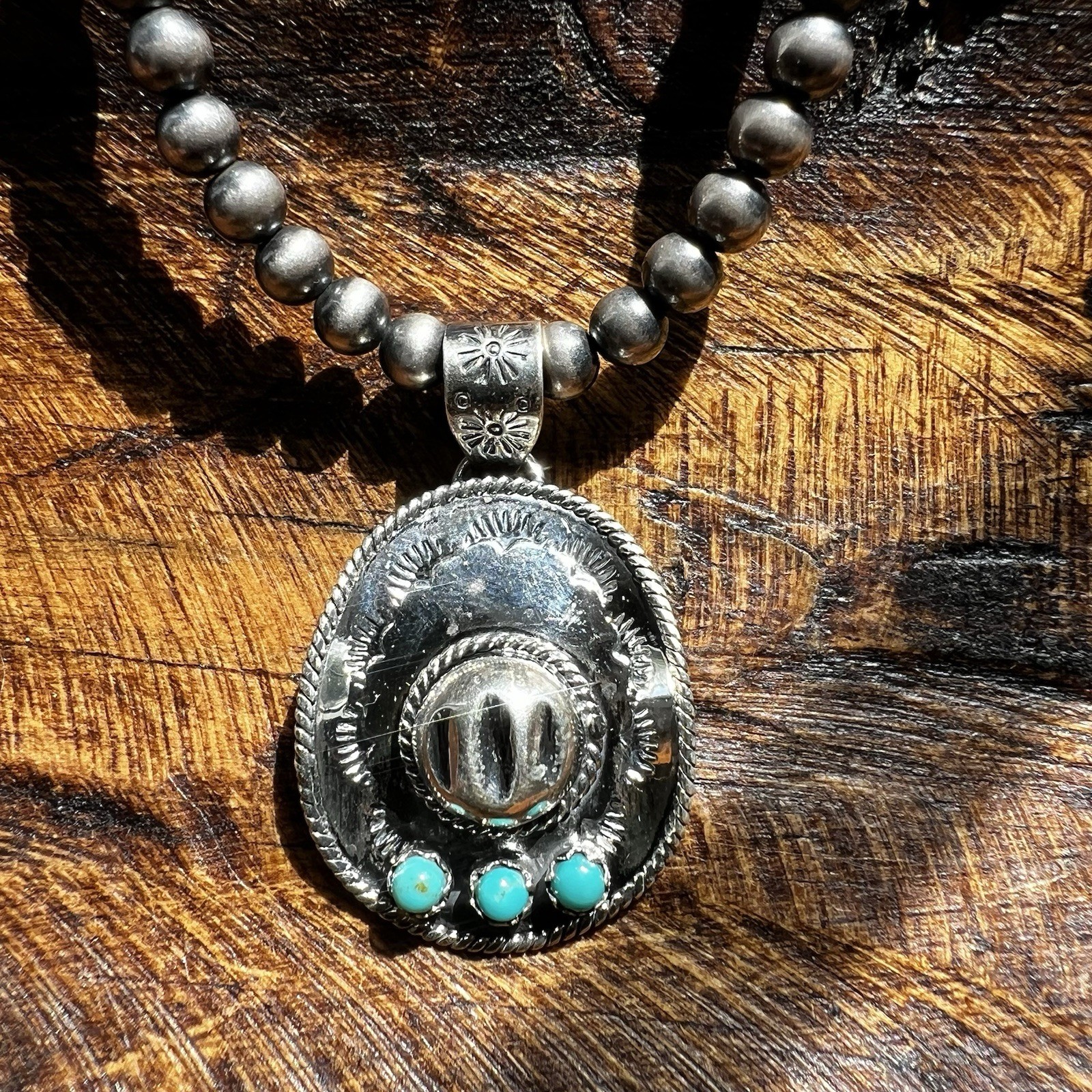Sterling Silver Cowboy Hat Pendant Kingman Turquoise