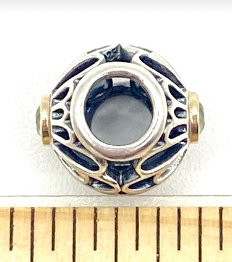 Pandora Charm 14K Gold 925 Sterling Silver Green Spinel Floral Vintage Allure