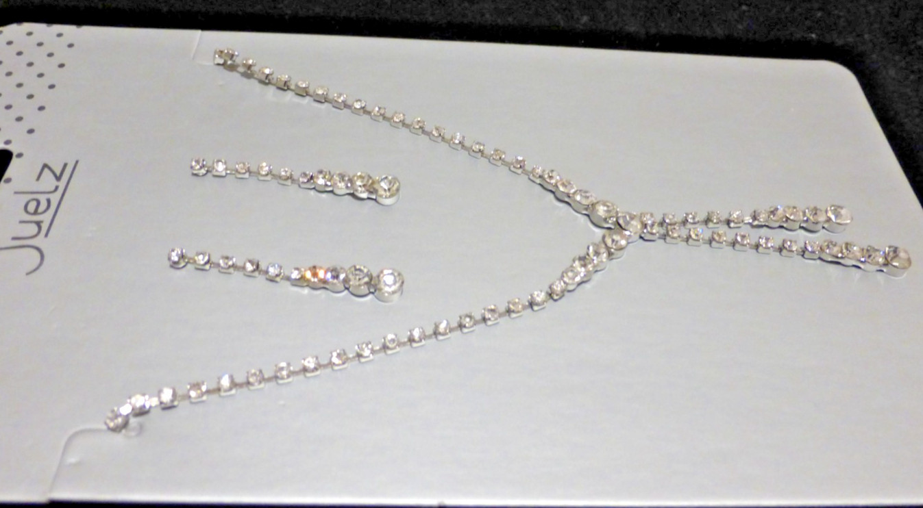 Silver Sparkling Rhinestones Drop Earrings + Chain Necklace Set x35 Job Lot !