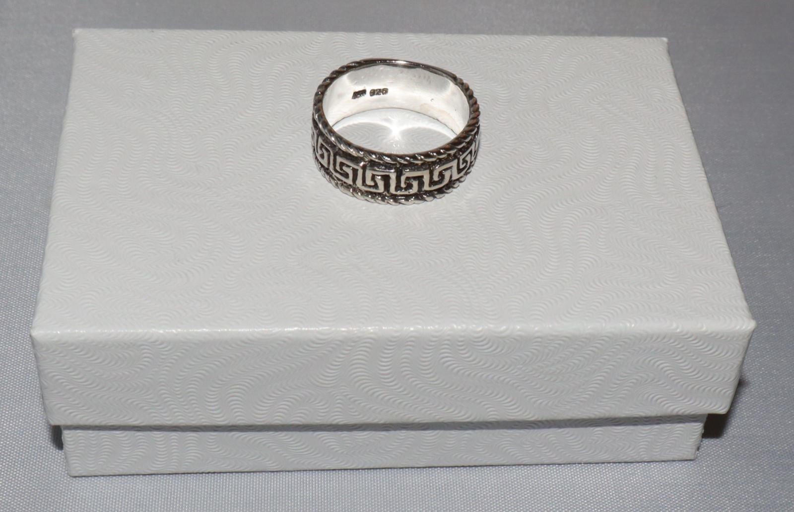 Vintage Sterling Silver Greek Key Band Ring Size 7+