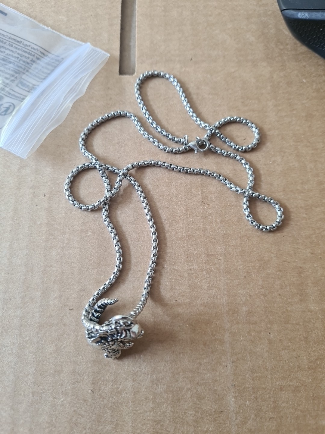 Small Godzilla Style Steel Alloy Necklace Pendant With Chain New Unbranded