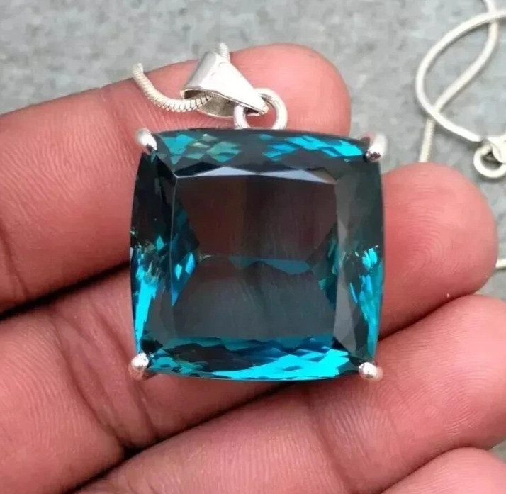 96.80 Ct London Blue Topaz Pendant Sterling Silver Pendant Gemstone Jewelry