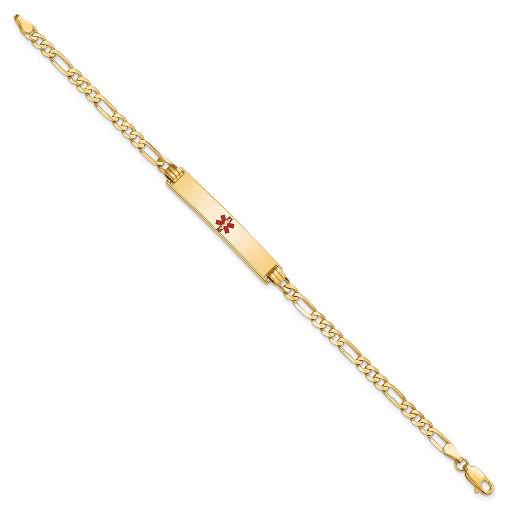 14K Yellow Gold Solid Chain 34x6mm Red Enamel Flat Figaro Link Charm Bracelet 8″