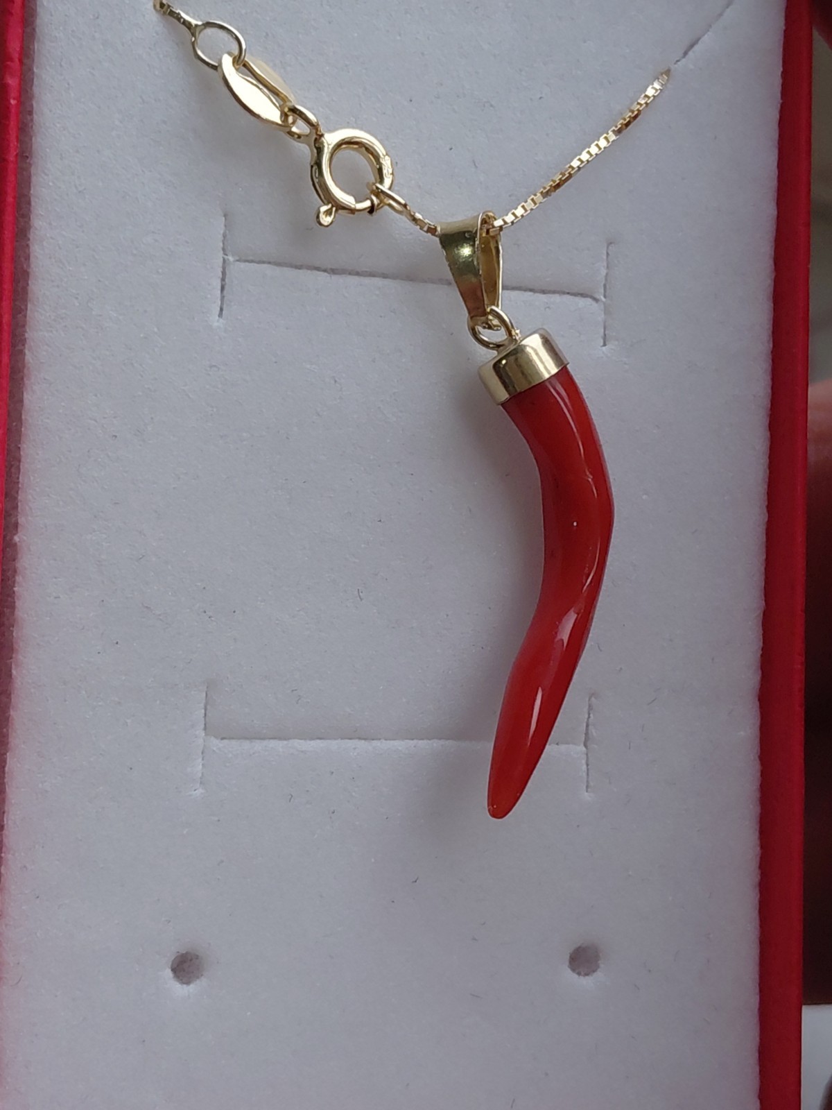 SARDINIAN RED CORAL HORN NECKLACE + AMULET ON SILVER,925