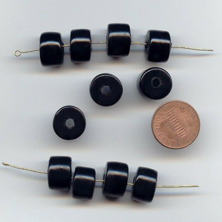 50 VINTAGE JET 10X13mm GLASS HANDMADE TIRE BEADS S847