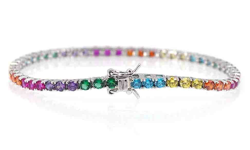 3mm 925 Sterling Silver Multicolor Zircon Tennis Bracelet Women Joys