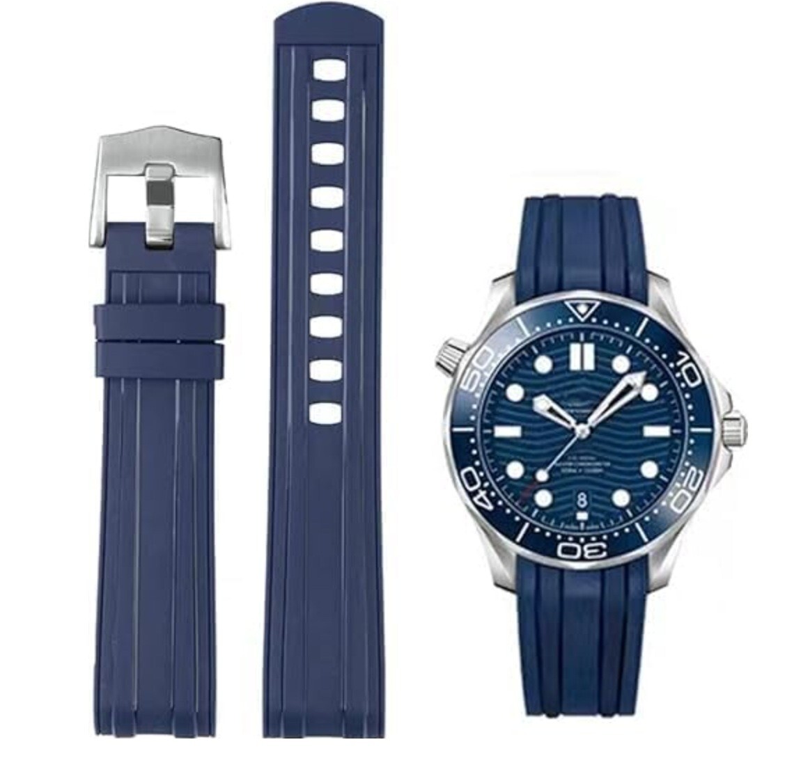 20mm Blue Curved Rubber Strap for Omega Seamaster 300 42mm Pro Diver OMEGA