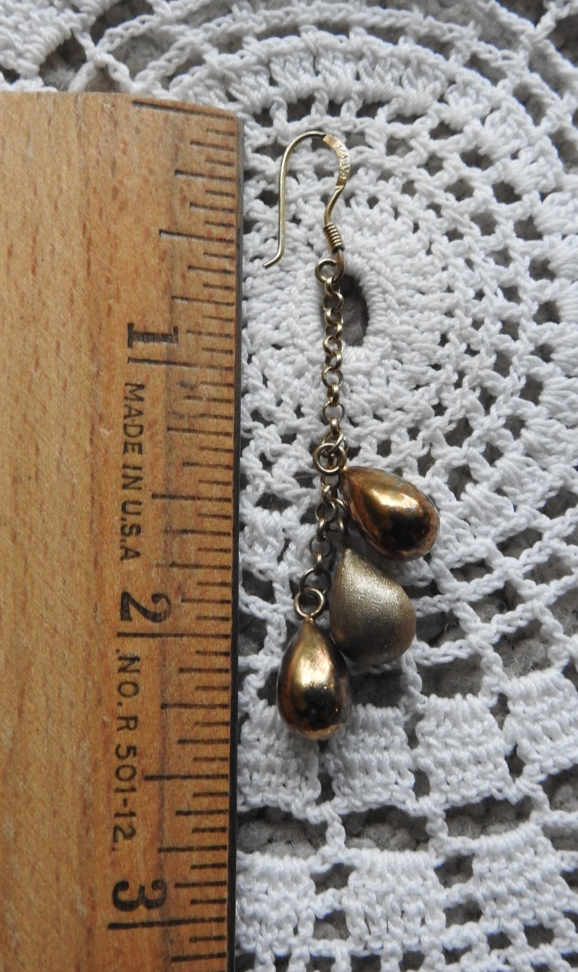 Stamped FAS 925 Sterling Satin & Brushed Teardrop Dangle Hook Pierced Earrings