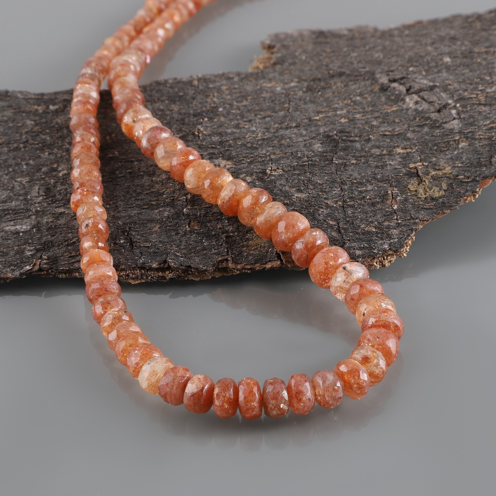 100%Natural Sunstone Stone Beaded Handmade Necklace Faceted Roundel 925 Silver