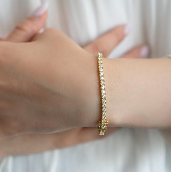 Christmas Gift Sale ! Round Natural Diamond Tennis Bracelet In 14k Yellow Gold