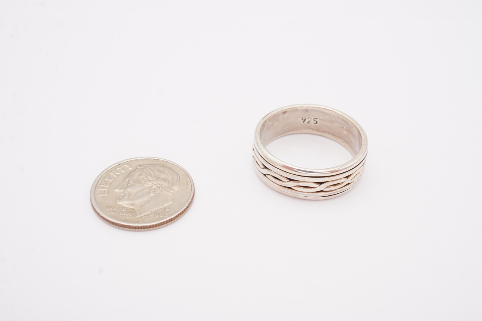Sterling Silver 925 Barbed Wire Spinner Ring Size 8