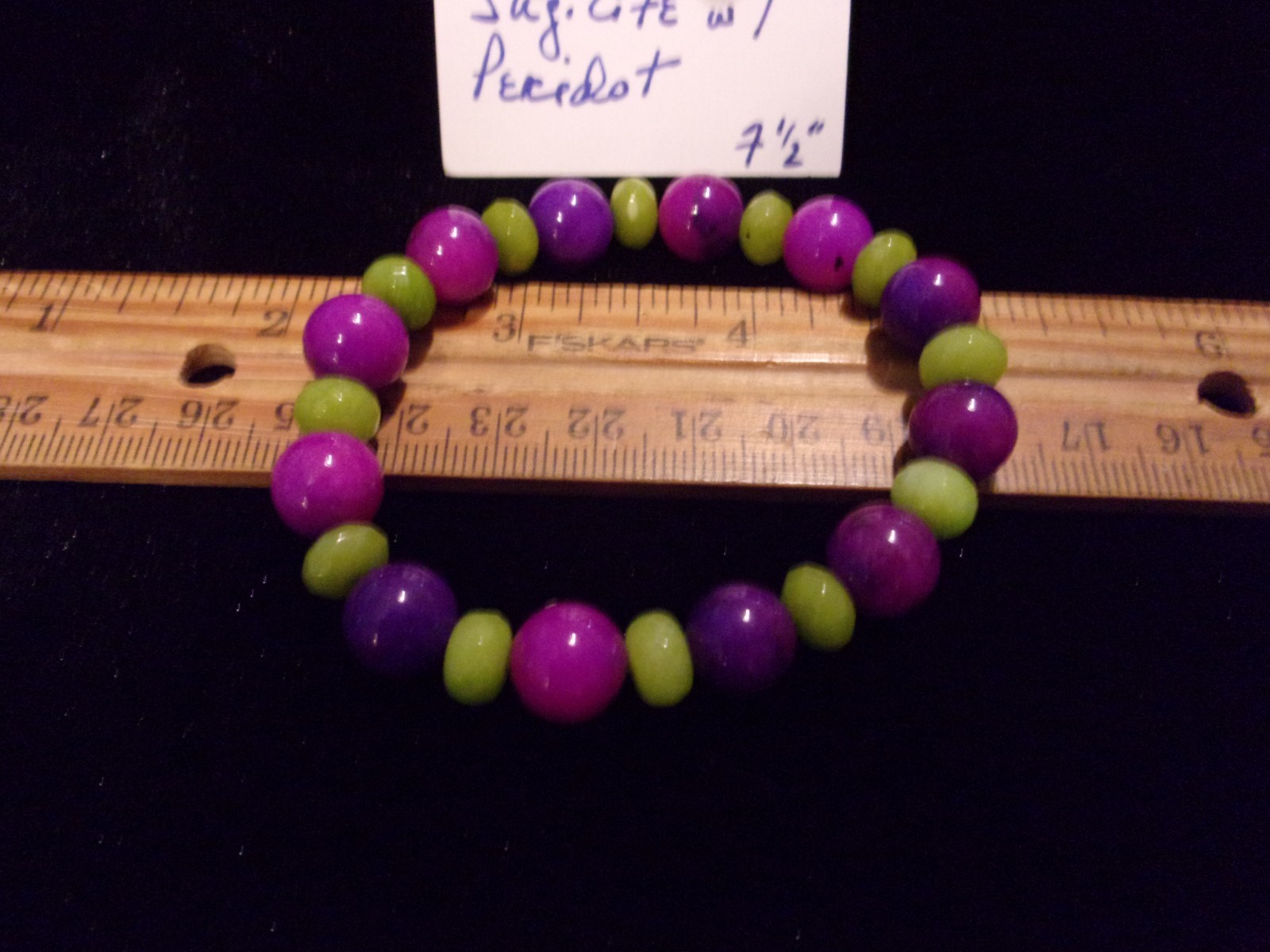 925 Natural Sugilite & Peridot Leverback Earrings w/Matching Bracelet 7 1/2″