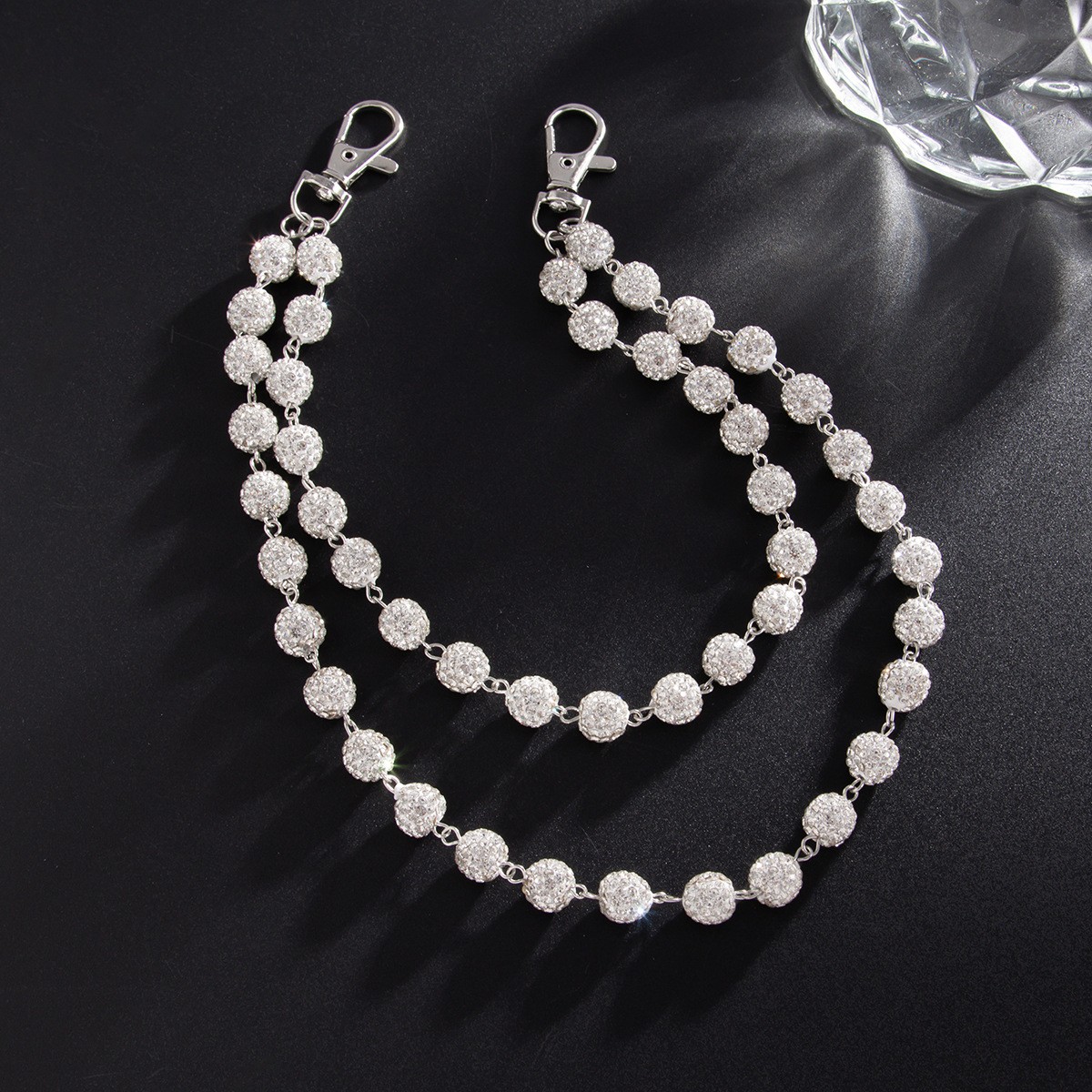 Round Chain Cubic Zirconia Bead Waist Chain Stainless Hip-hop Jeans Accessory